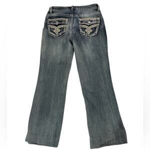 Y2k Early 2000s Denim Ombre Rhinestone Jewels Pockets Bootcut Jeans Size 8